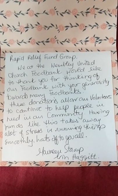 The Rapid Relief Fund received this lovely thank you card today